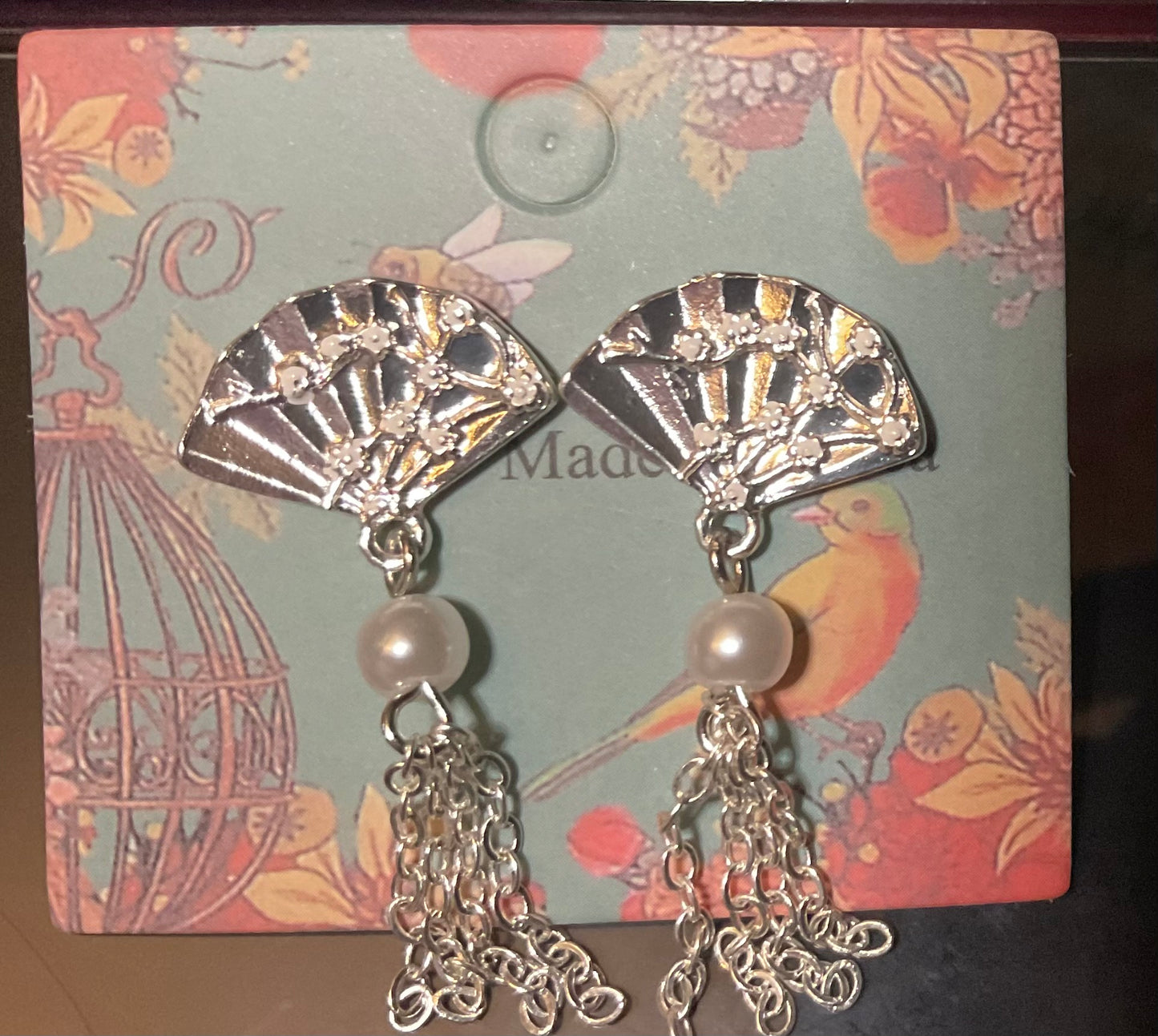 Fan Silver Pearl Earrings